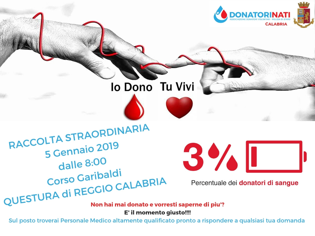 Raccolta straordinaria di sangue organizzata da Donatori Nati Calabria