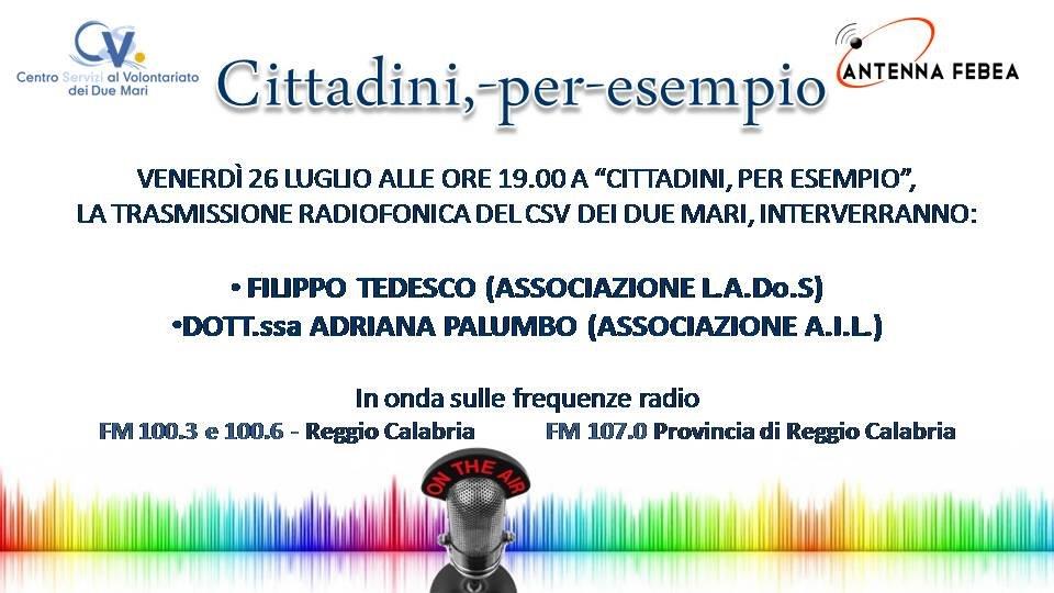 Venerdì 26 luglio: nuova puntata di ＂Cittadini, per esempio＂