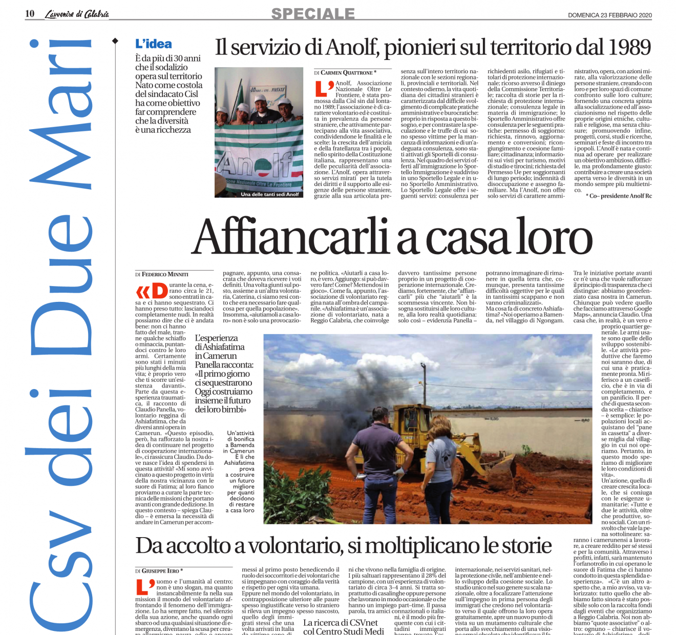 Avvenire di Calabria: pubblicato lo speciale di febbraio del CSV dei Due Mari