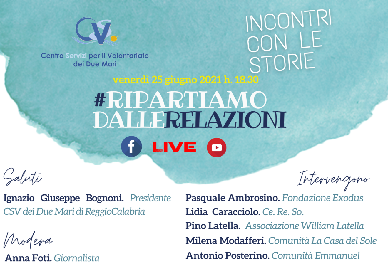 #RIPARTIAMODALLERELAZIONI– venerdì 25 giugno 2021 ore 18.30