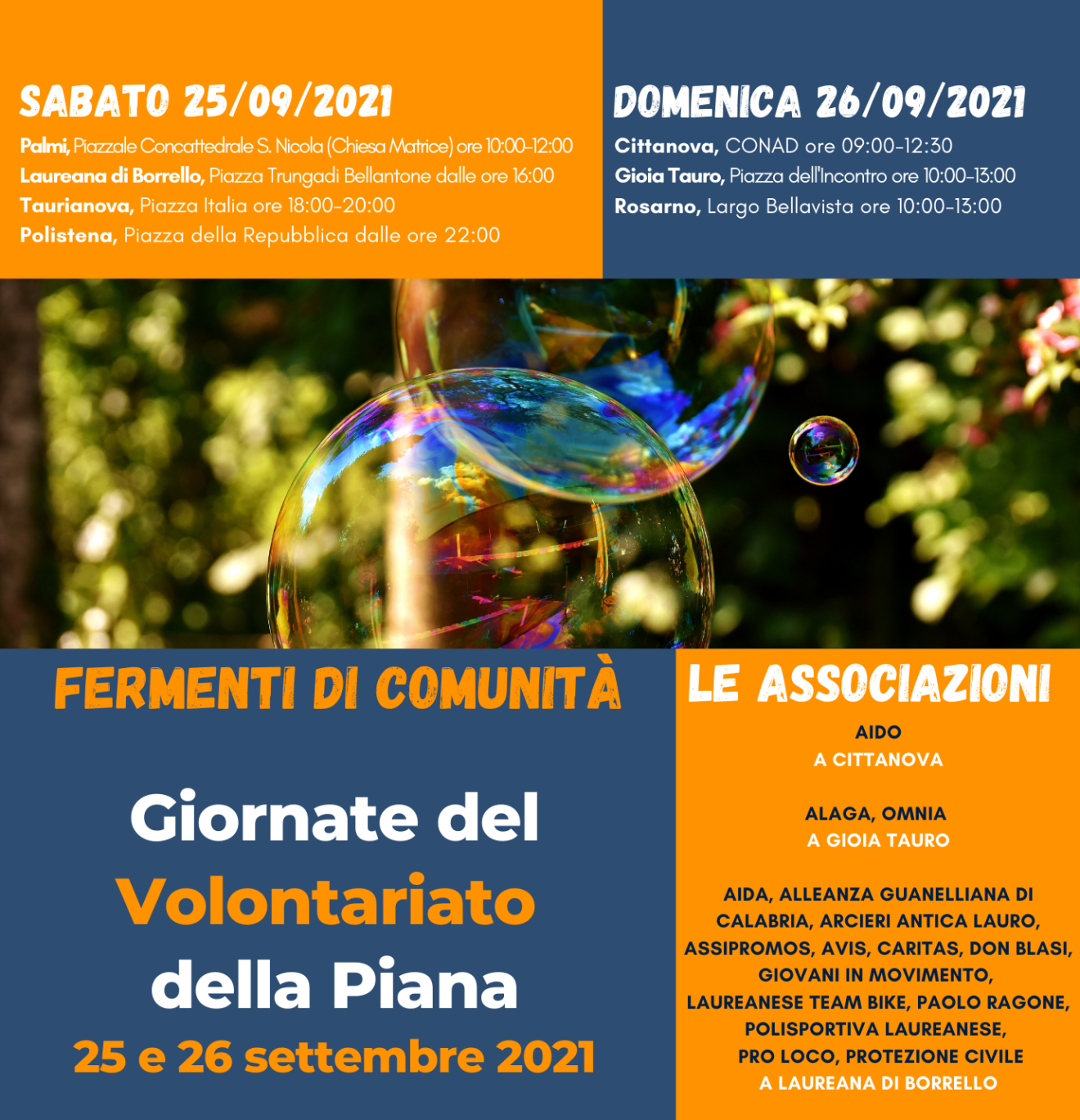 Fermenti di comunità in sette località della Piana con la partecipazione di trenta associazioni Sabato 25 e domenica 26 settembre l’iniziativa del CSV dei Due Mari di Reggio Calabria