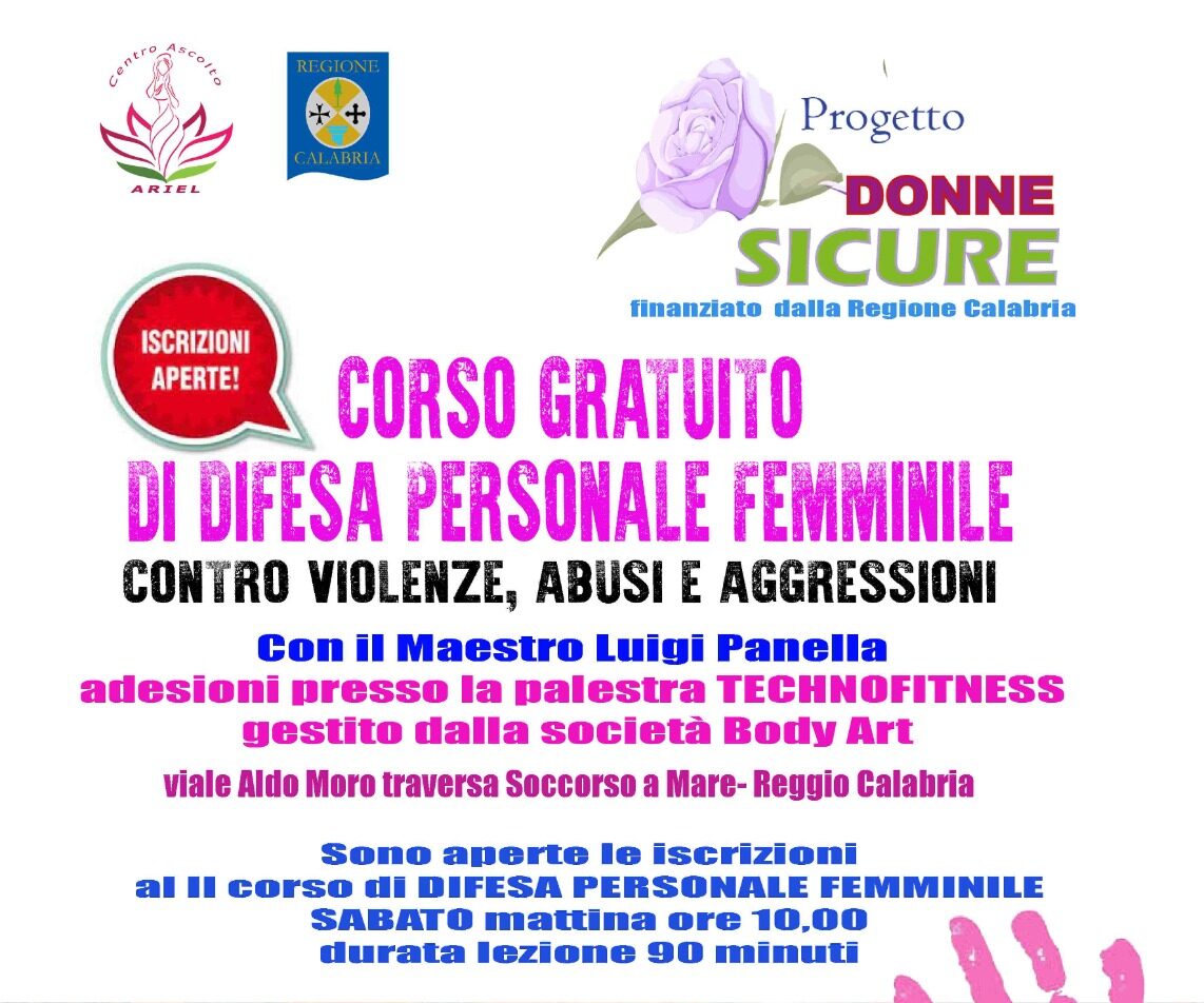 Corsi gratuiti di autodifesa personale femminile. Progetto donne sicure. Promotore il Centro d’Ascolto Ariel