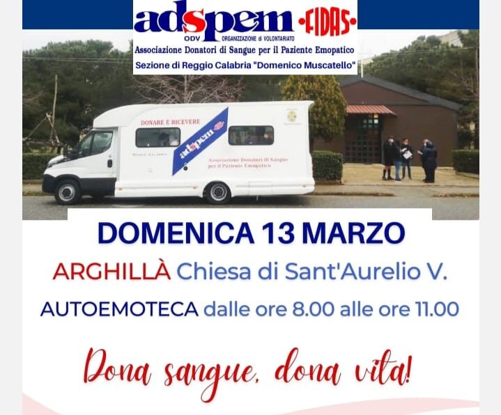 ADSPEM: domenica 13 marzo l'autoemoteca sarà ad Arghillà