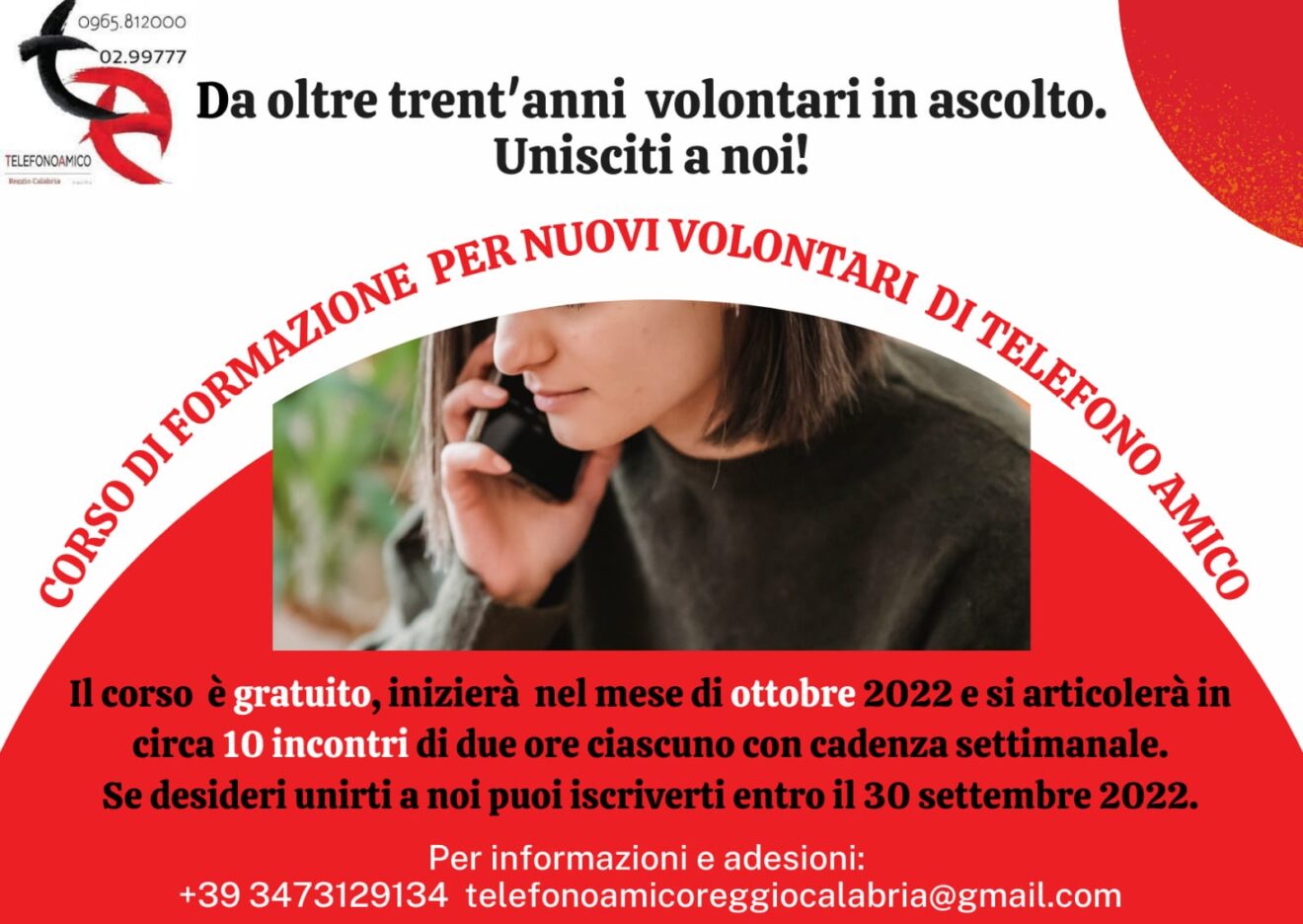 Corso di formazione per nuove volontarie e nuovi volontari di Telefono Amico