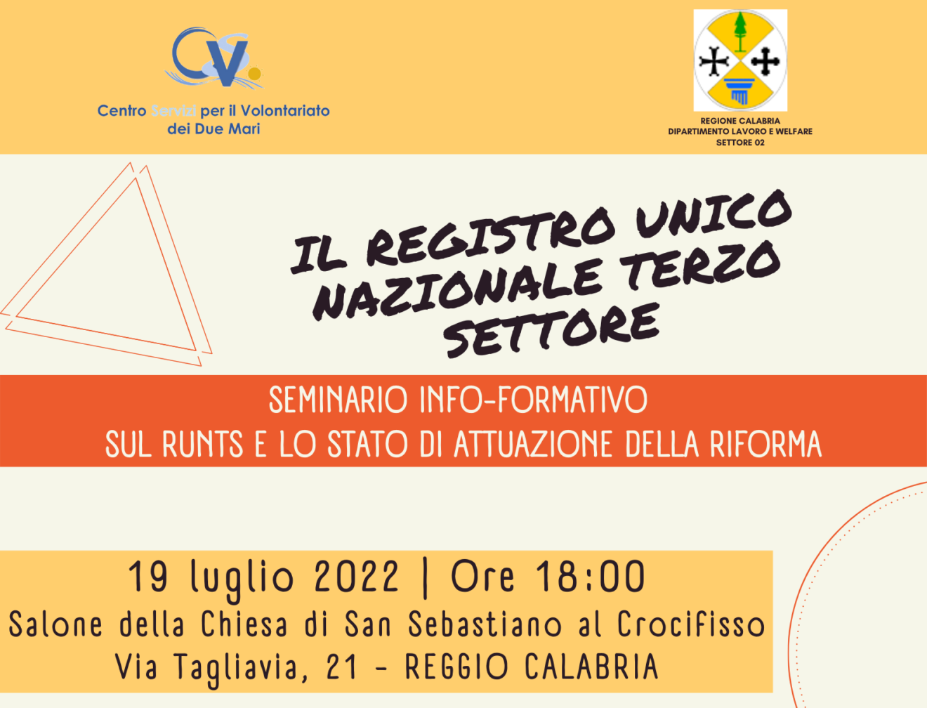 Incontro info-formativo sullo stato di attuazione della Riforma del Ts e sul Runts per la città di Reggio Calabria, 19 luglio 2022