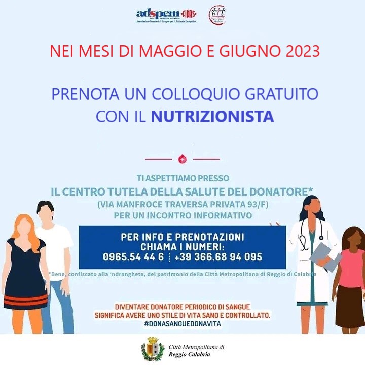 Colloquio gratuito con il nutrizionista nei mesi di maggio e giugno 2023