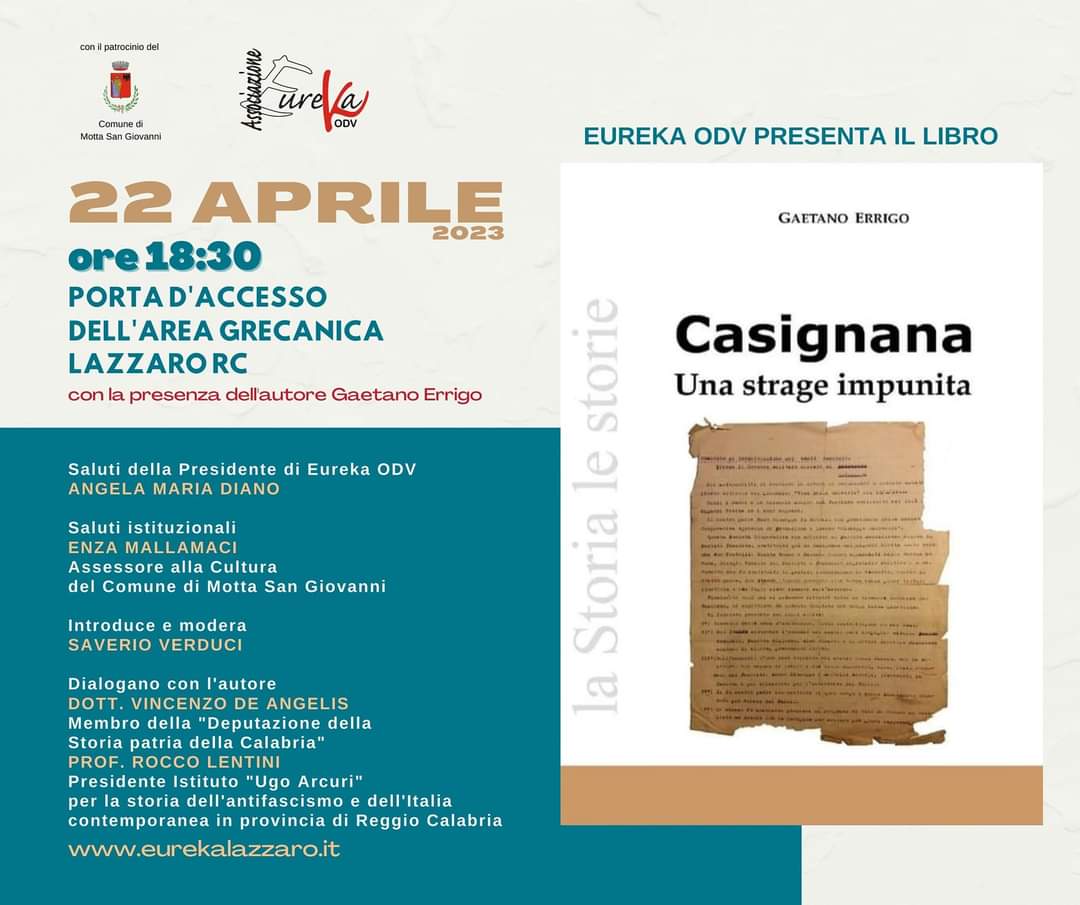 L'associazione Eureka ODV presenta il libro ＂Casignana. Una strage impunita＂