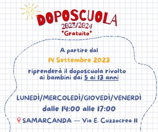 Al via il doposcuola gratuito organizzato da Arci APS e Arci Samarcanda