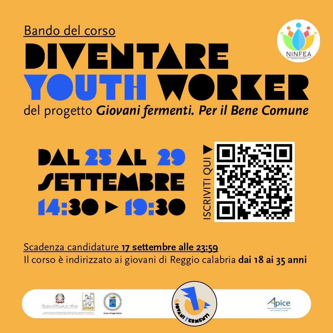 Bando per il corso di formazione ＂Diventare Youth Worker＂ RC -25-29 Settembre 2023