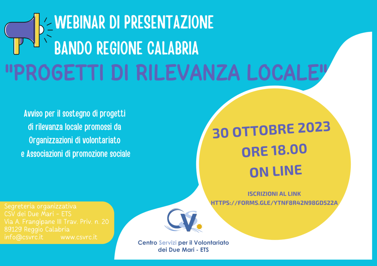 Pubblicazione Avviso Regione Calabria ＂PROGETTI DI RILEVANZA LOCALE＂ e Presentazione su Zoom