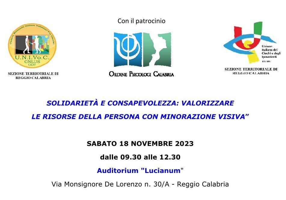 Convegno “Solidarietà e consapevolezza: valorizzare le risorse della persona con minorazione visiva”