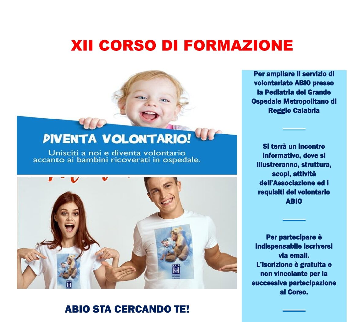 Abio Reggio Calabria (Associazione per il Bambino in Ospedale) cerca volontari per il G.O.M.