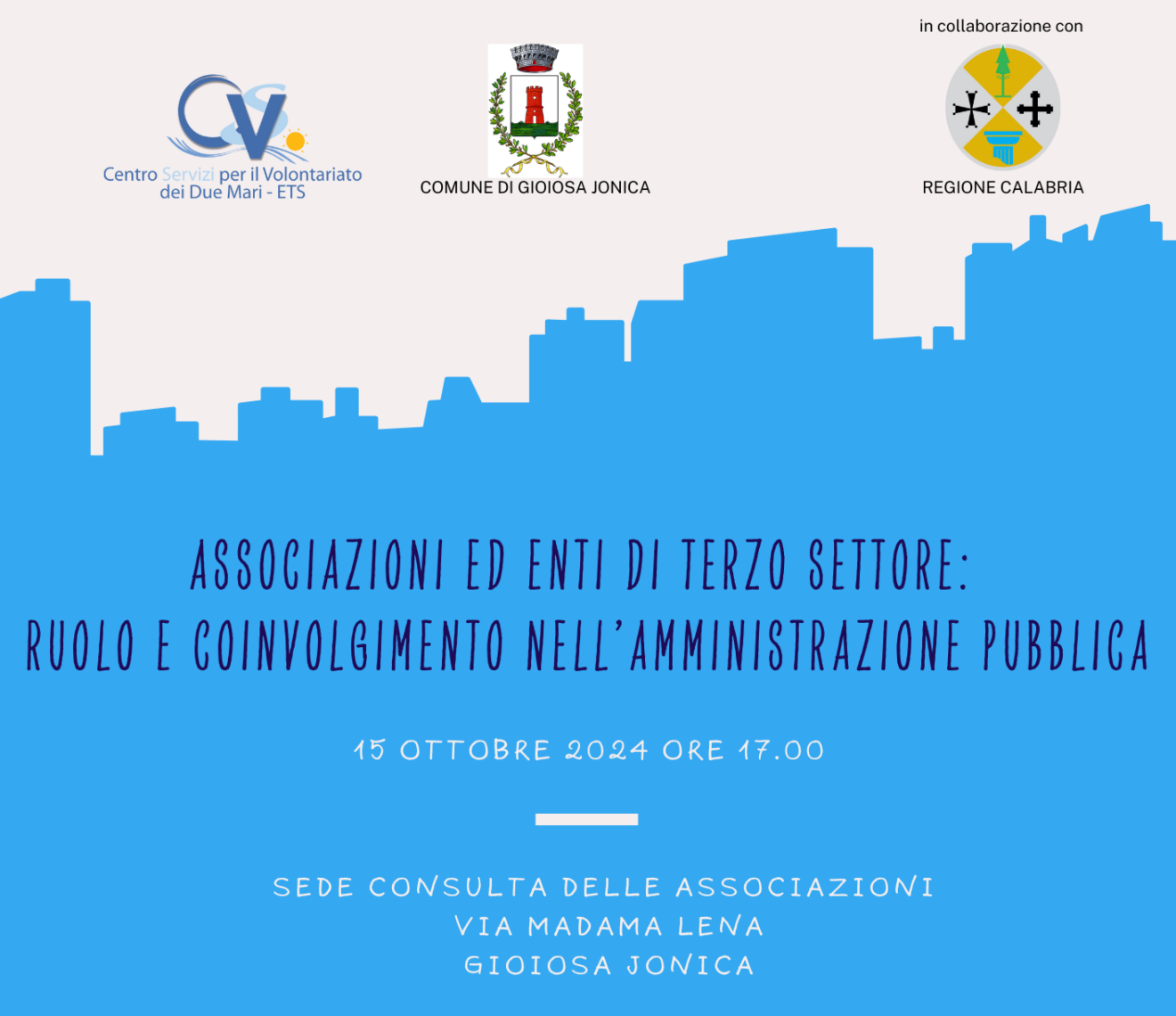 Incontro ＂Associazioni ed enti di Terzo Settore: ruolo e coinvolgimento nell'amministrazione pubblica＂ - 15 ottobre
