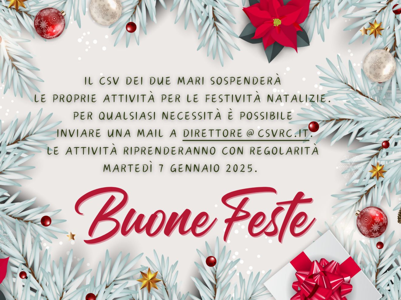Sospensione attività per le festività natalizie