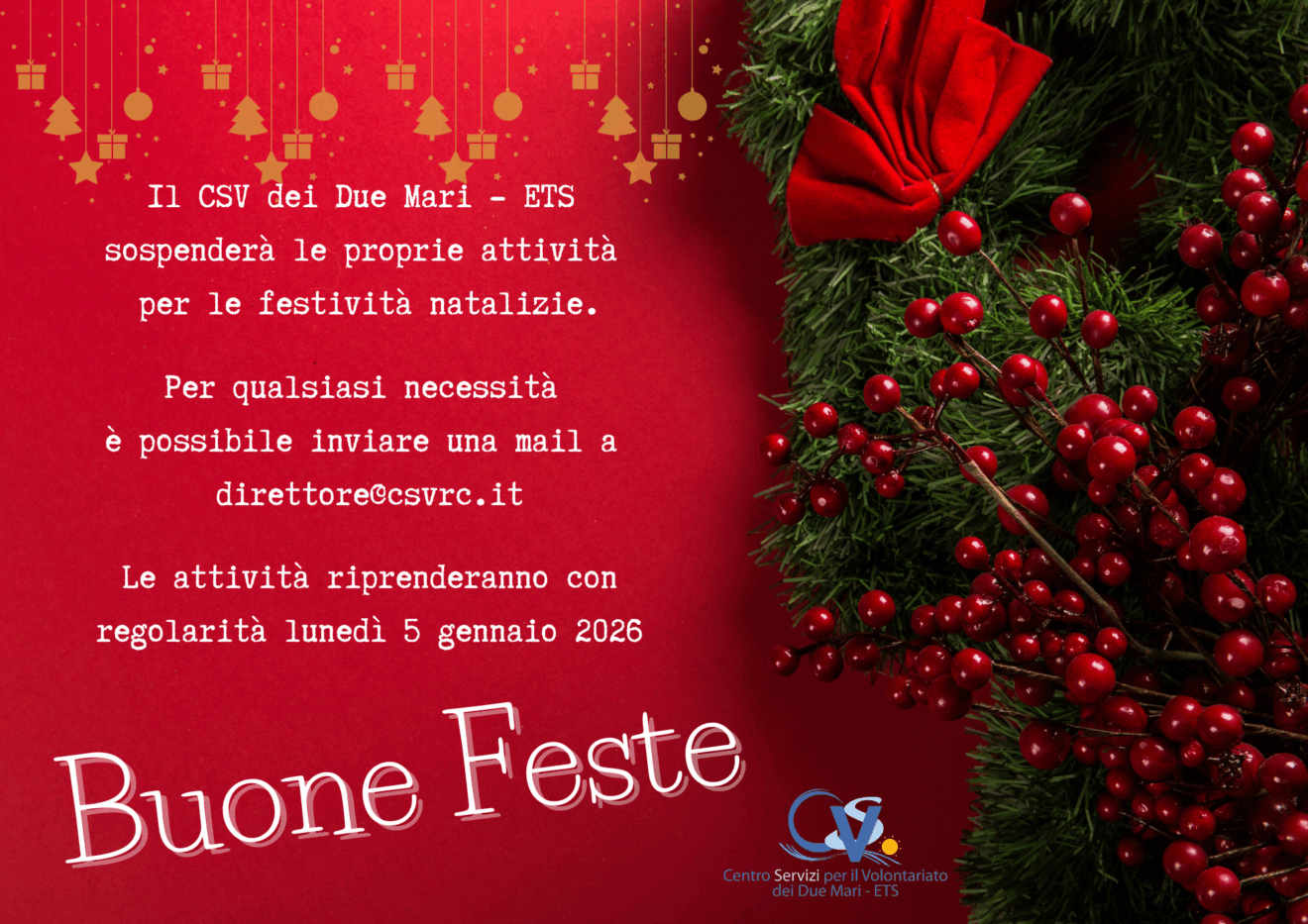 Sospensione attività per le festività natalizie