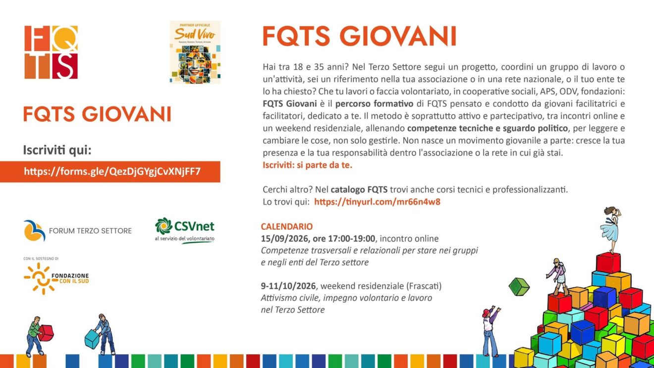 Aperte le iscrizioni per il percorso formativo FQTS Giovani